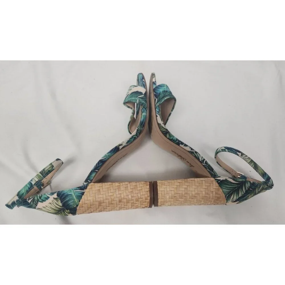 Sam Edelman Women's Sz. 7.5 Yaro Jade Palm Print Ankle Strap Sandals - Picture 5 of 8